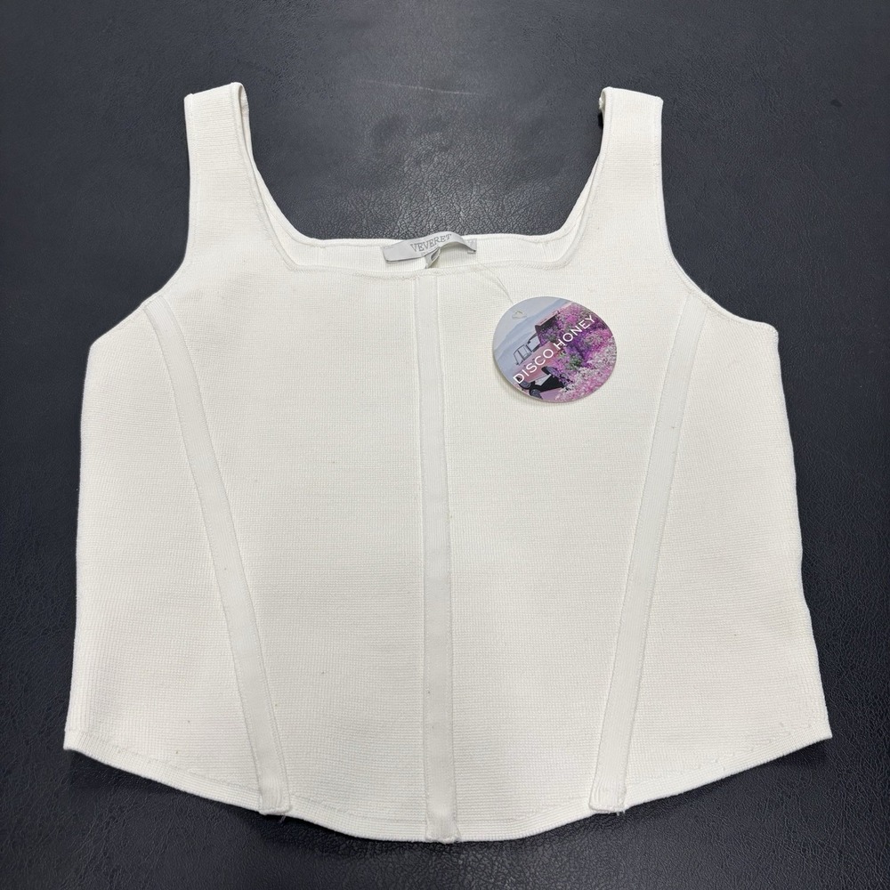 NWT Veveret Disco Honey White Tank Crop Top Stretch Womens Size‎ Small